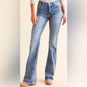 Vintage Mountain Lake Light Blue Flare Jeans stretch sz12